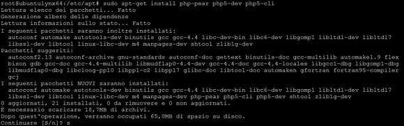 Installazione dei pacchetti php-pear php5-dev php5-cli